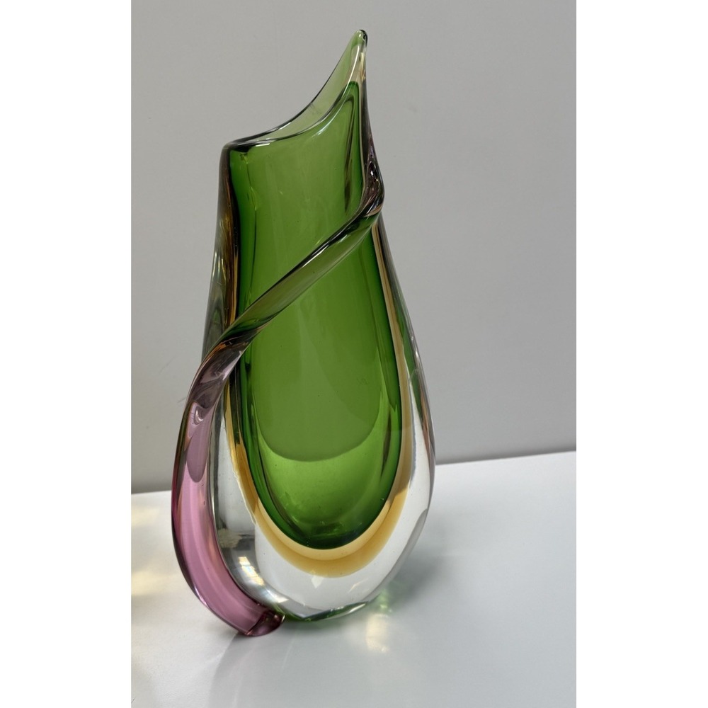 Vtg Murano GREEN SOMMERSO Art Glass NASON Flavio Poli Seguso Cenedese Vase Italy